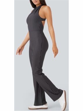 Halara High-Neck Black Pinstripe Jumpsuit